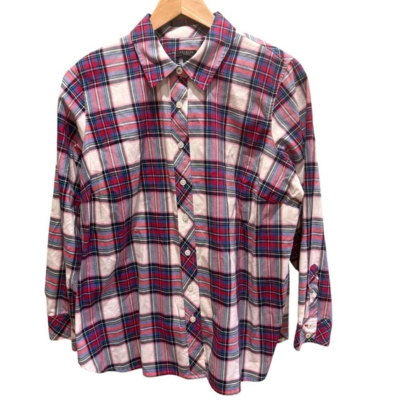 Talbots Womens Pink Plaid Button Up Shirt Size XP Long Sleeve Classic Preppy - Picture 3 of 12